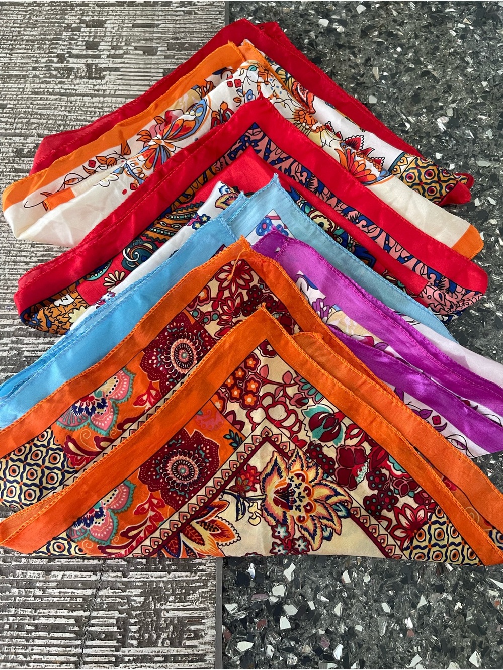 Bright Multi-Color Printed Bandana Scarf – Orange, Red, Blue, Purple, Pink